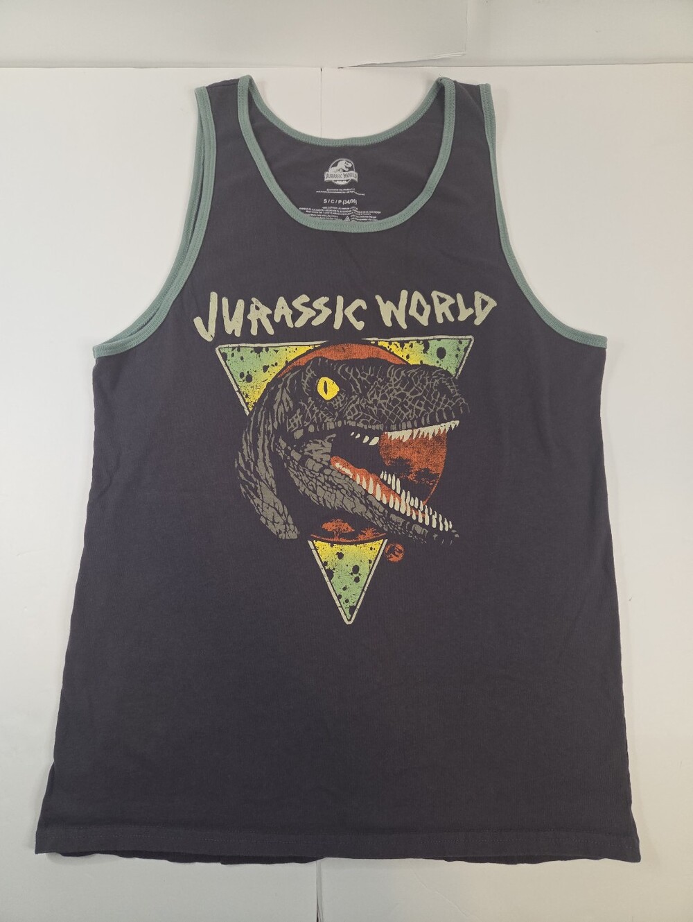 Jurassic World Retro Raptor Graphic Ringer Tank Top Small
